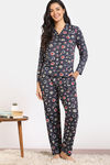 Zivame Print Fusion Knit Poly Pyjama Set - Medivel Blue — thumbnail 2
